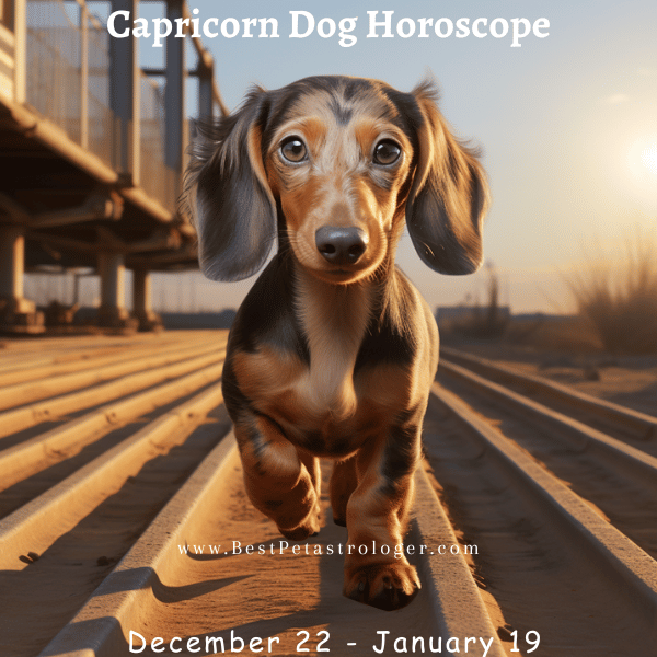 Capricorn dog horoscope – a determined and disciplined dog walking down the street, embodying the ambitious Capricorn spirit
