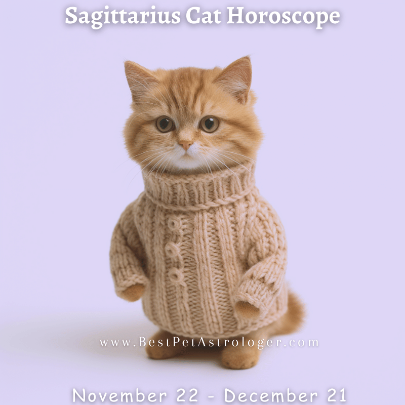 Cute Sagittarius cat in a cozy sweater, perfect for astrology lovers
