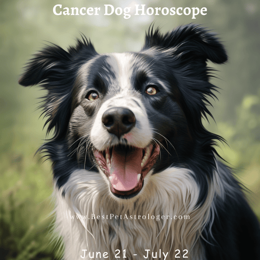 Cancer dog horoscope – a happy, affectionate dog smiling with its mouth open, embodying Cancer’s nurturing and loving energy