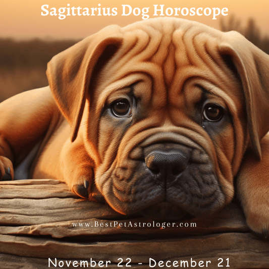 Sagittarius dog horoscope – a relaxed yet adventurous dog resting its chin, embodying Sagittarius' laid-back but energetic spirit